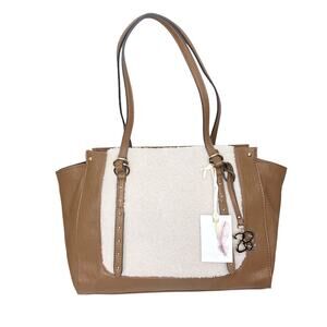 Jessica Simpson Sherpa Panel Brown Faux Leather Tote Bag Purse NWT